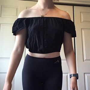 Off the shoulder crop top with button detail